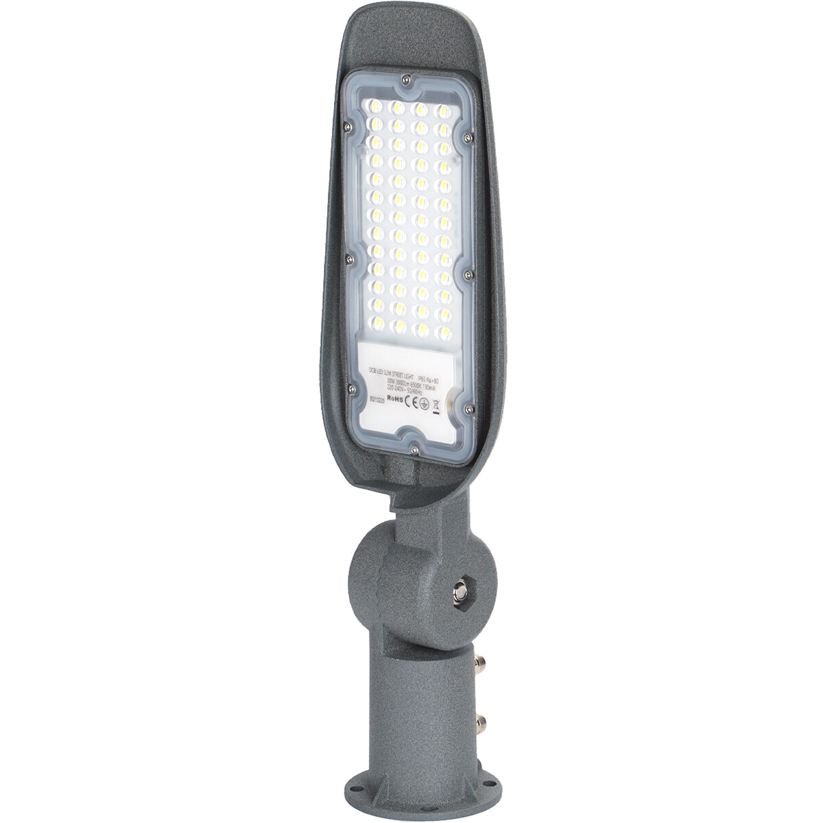 LED Straatlamp - Straatverlichting - Aigi Animo - 30W - Helder/Koud Wit 6500K - Waterdicht IP65 - Mat Grijs - Aluminium