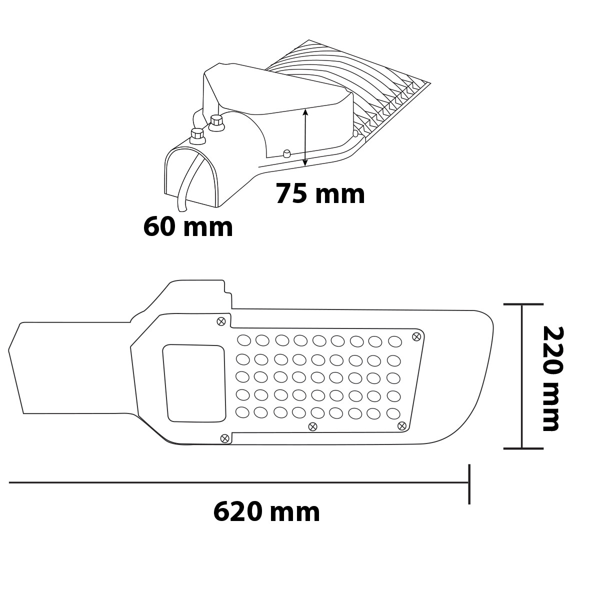 LED Straatlamp - Straatverlichting - Orny - 100W - Helder/Koud Wit 6400K - Waterdicht IP65 - Mat Zwart - Aluminium