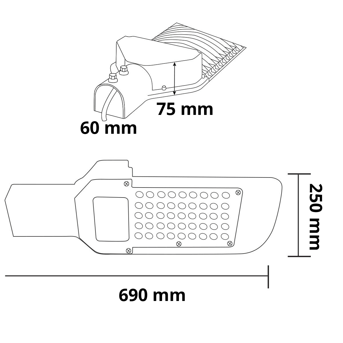 LED Straatlamp - Straatverlichting - Orny - 150W - Helder/Koud Wit 6400K - Waterdicht IP65 - Mat Zwart - Aluminium