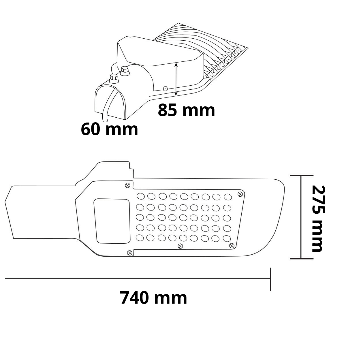 LED Straatlamp - Straatverlichting - Orny - 200W - Helder/Koud Wit 6400K - Waterdicht IP65 - Mat Zwart - Aluminium