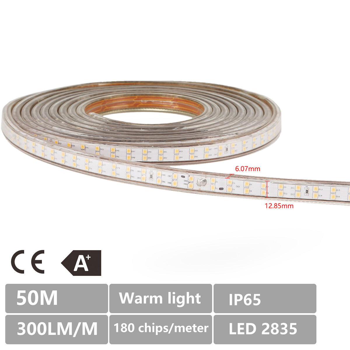 LED Strip - Aigi Strobi - 50 Meter - IP65 Waterdicht - Helder/Koud Wit 6500K - 2835 SMD 230V