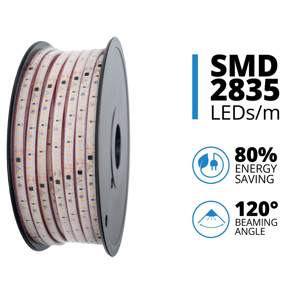 LED Strip - Velvalux - 50 Meter - Warm Wit 3000K - Dimbaar - Waterdicht IP67 - 96000 Lumen - 6000 LEDs - Directe Aansluiting op Netstroom - Werkt zonder Driver