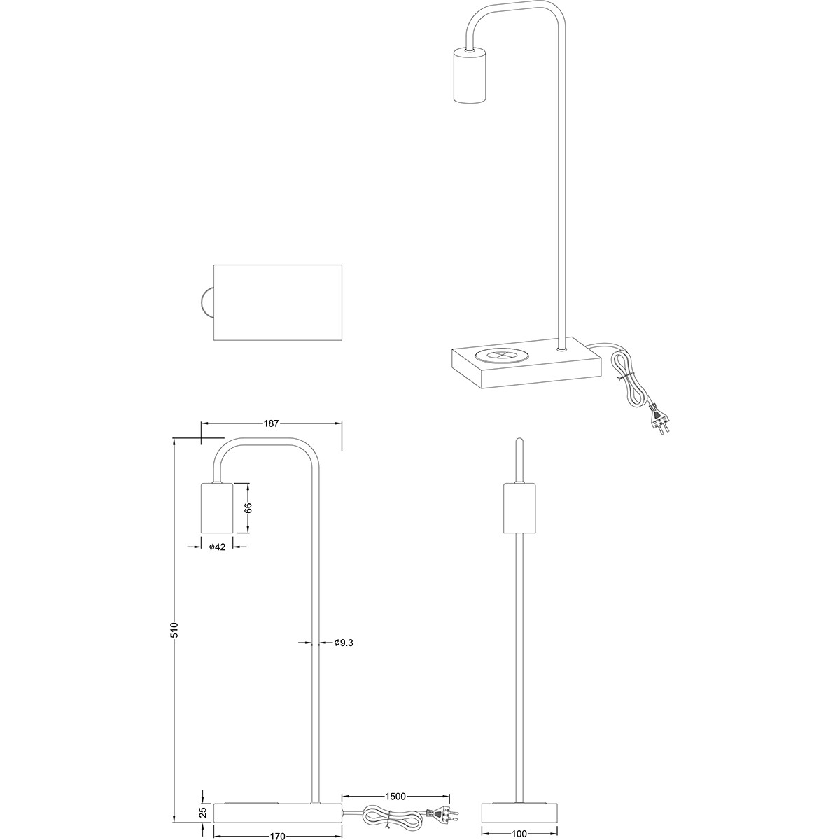 LED Tafellamp - Tafelverlichting - Trion Milaya - E27 Fitting - Rechthoek - Mat Wit - Aluminium