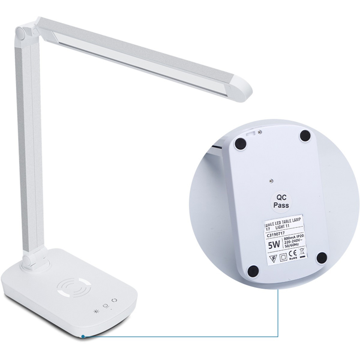 LED Bureaulamp - Aigi Sorina - 5W - Qi Draadloze Oplaadfunctie - Aanpasbare Kleur - Dimbaar - Mat Wit