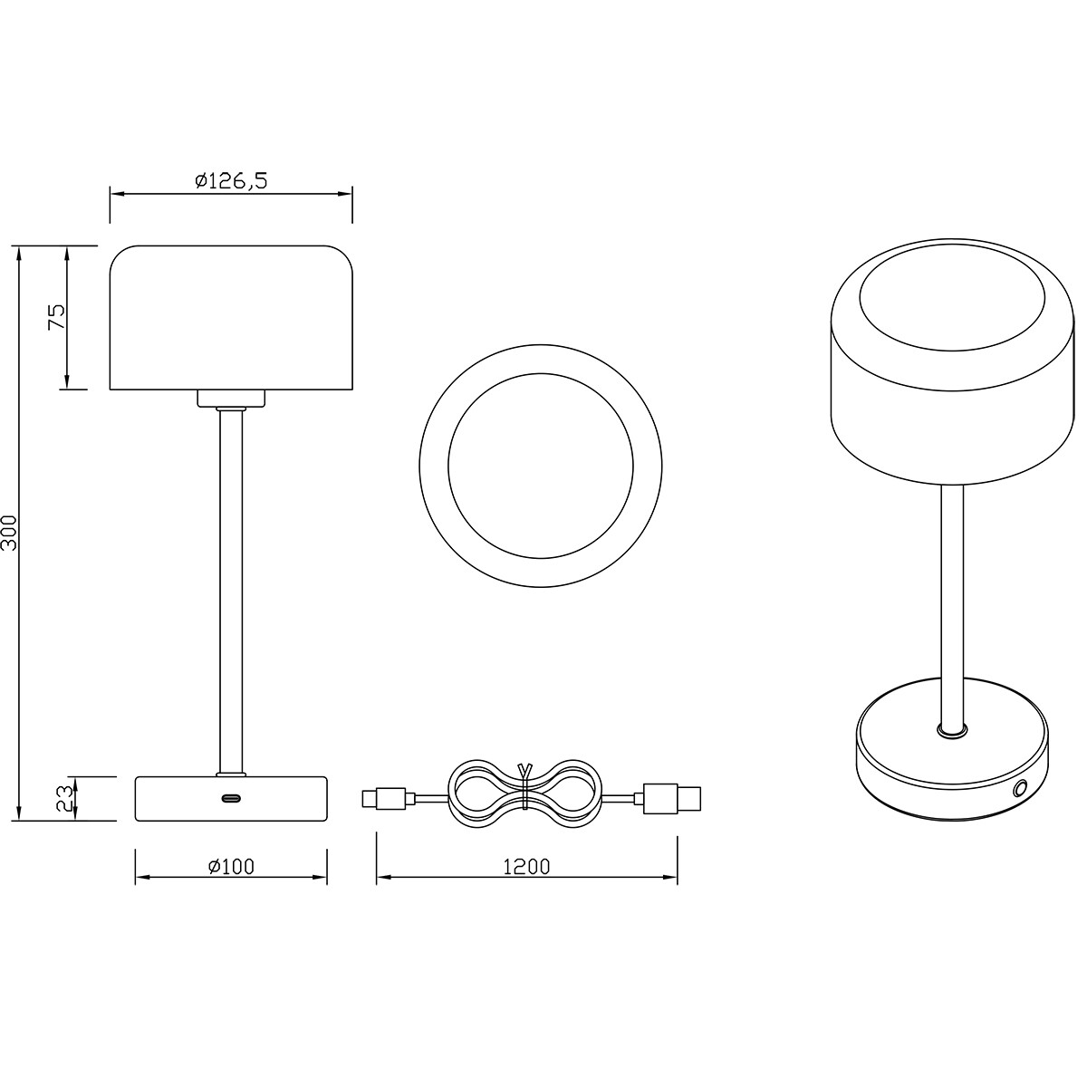 LED Tafellamp met Opbaadbare Batterijen - Trion Elf - 1.5W - Warm Wit 3000K - Coffee - Metaal