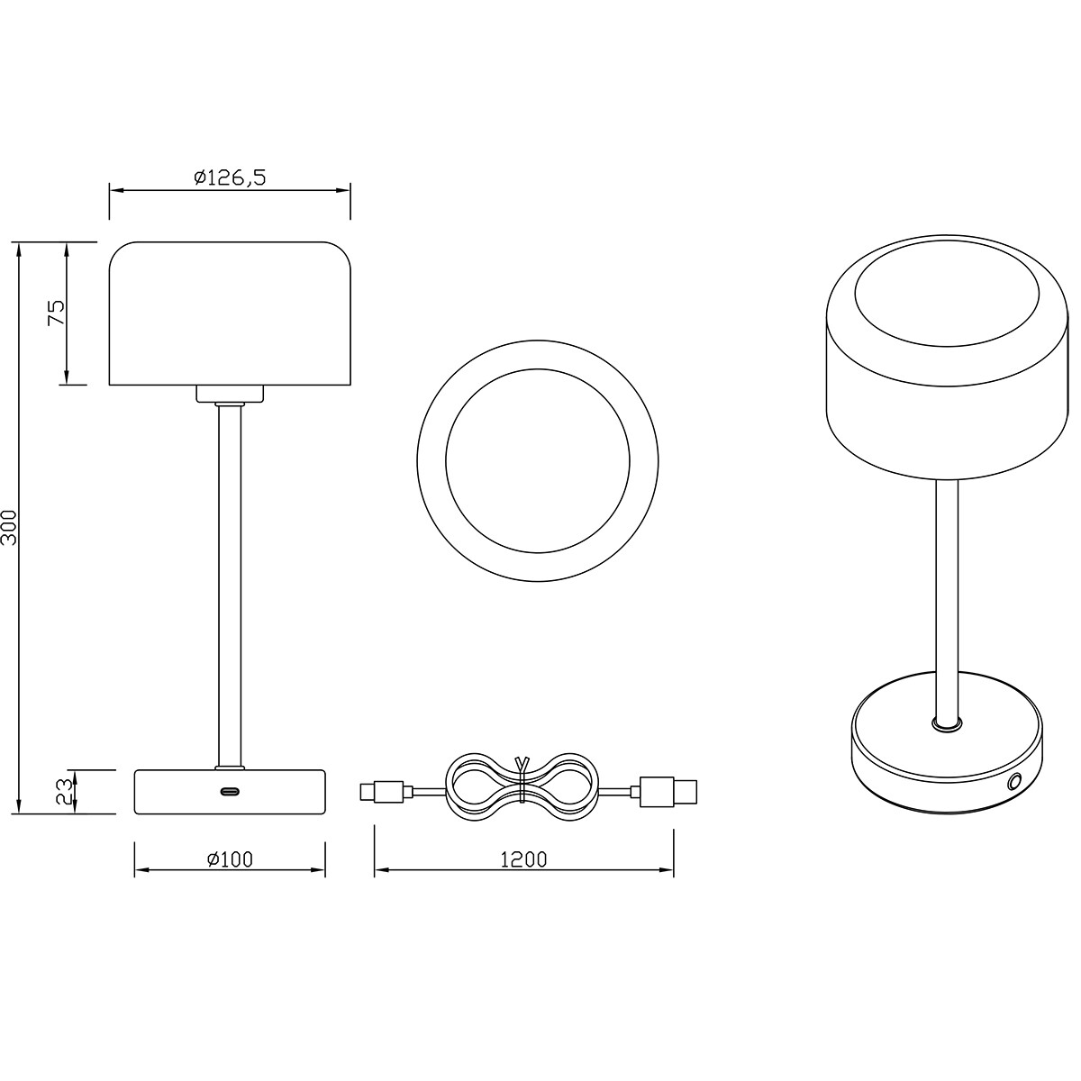 LED Tafellamp met Opbaadbare Batterijen - Trion Elf - 1.5W - Warm Wit 3000K - Mat Wit - Metaal