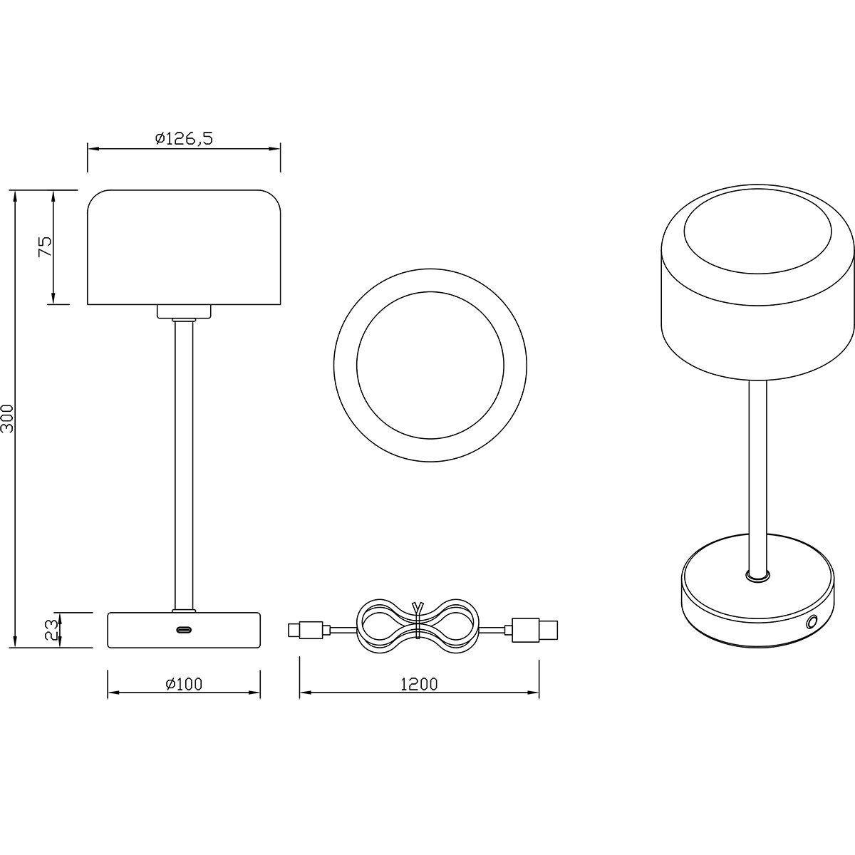 LED Tafellamp met Opbaadbare Batterijen - Trion Elf - 1.5W - Warm Wit 3000K - Mat Zwart- Metaal