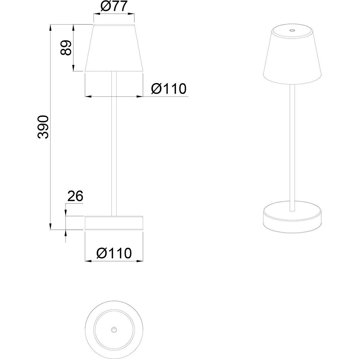 LED Tafellamp met Opbaadbare Batterijen - Trion Marty - 2.2W - Aanpasbare Kleurtemperatuur - Dimbaar - Spatwaterdicht IP44 - Rond - Wit