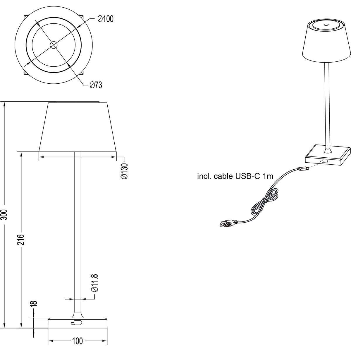 LED Tafellamp met Opbaadbare Batterijen - Trion Sansy - 2.1W - RGBW - Spatwaterdicht IP44 - Dimbaar - Vierkant - Wit