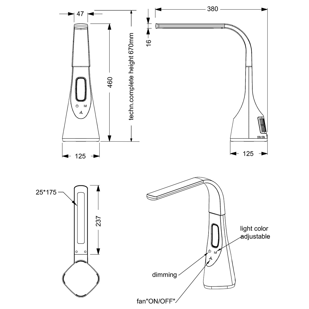 LED Bureaulamp met Ventilator - Tafelverlichting - Trion Venton - 5W - Aanpasbare Kleur - Dimbaar - Rechthoek - Mat Wit - Kunststof