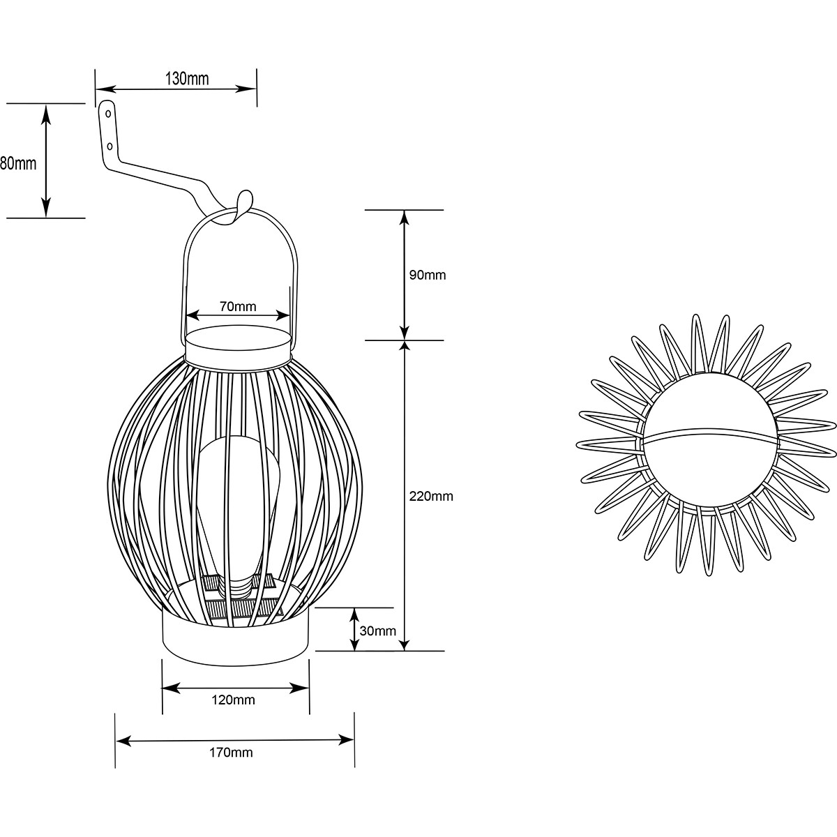 LED Tafellamp op Zonne-energie - Solar Hanglamp - Trion Muricy - Warm Wit 2700K - Spatwaterdicht IP44 - Rond - Zwart