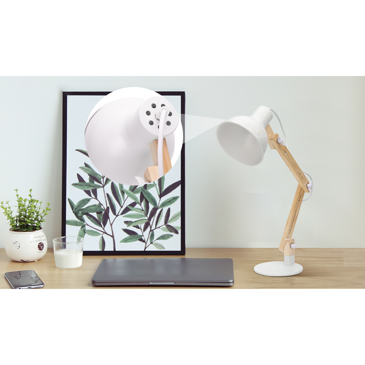 LED Bureaulamp - Aigi Julia - E27 Fitting - Rond - Mat Grijs/Bruin - Hout