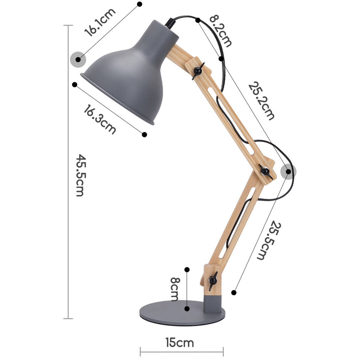 LED Bureaulamp - Aigi Julia - E27 Fitting - Rond - Mat Grijs/Bruin - Hout