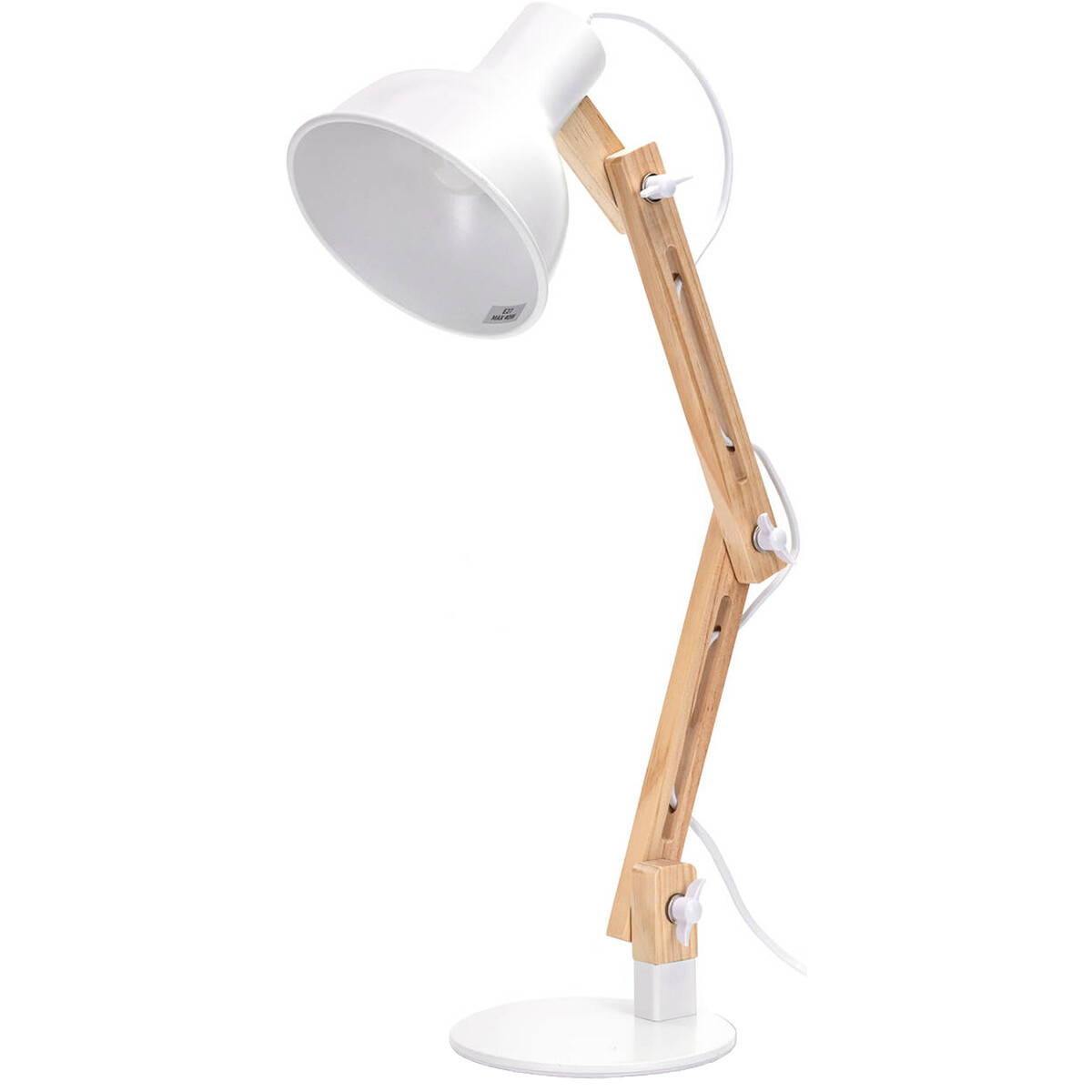 LED Bureaulamp - Aigi Julia - E27 Fitting - Rond - Mat Wit/Bruin - Hout product afbeelding