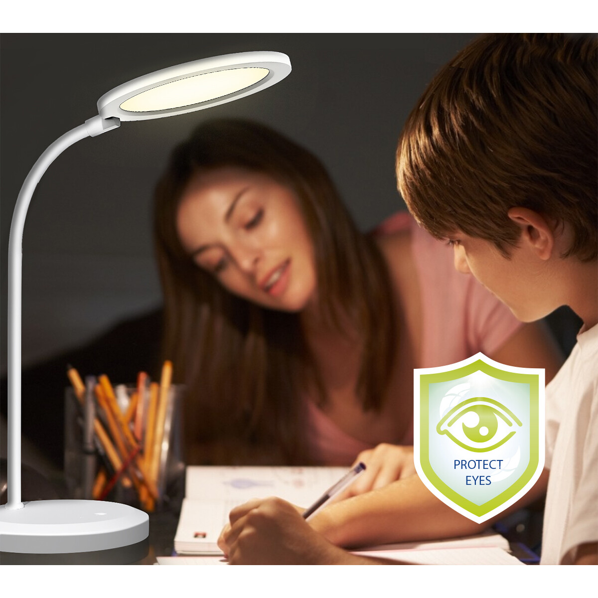 LED Bureaulamp - Tafelverlichting - Aigi Priton - 7W - Natuurlijk Wit 4000K - Dimbaar - Rond - Mat Wit - Kunststof