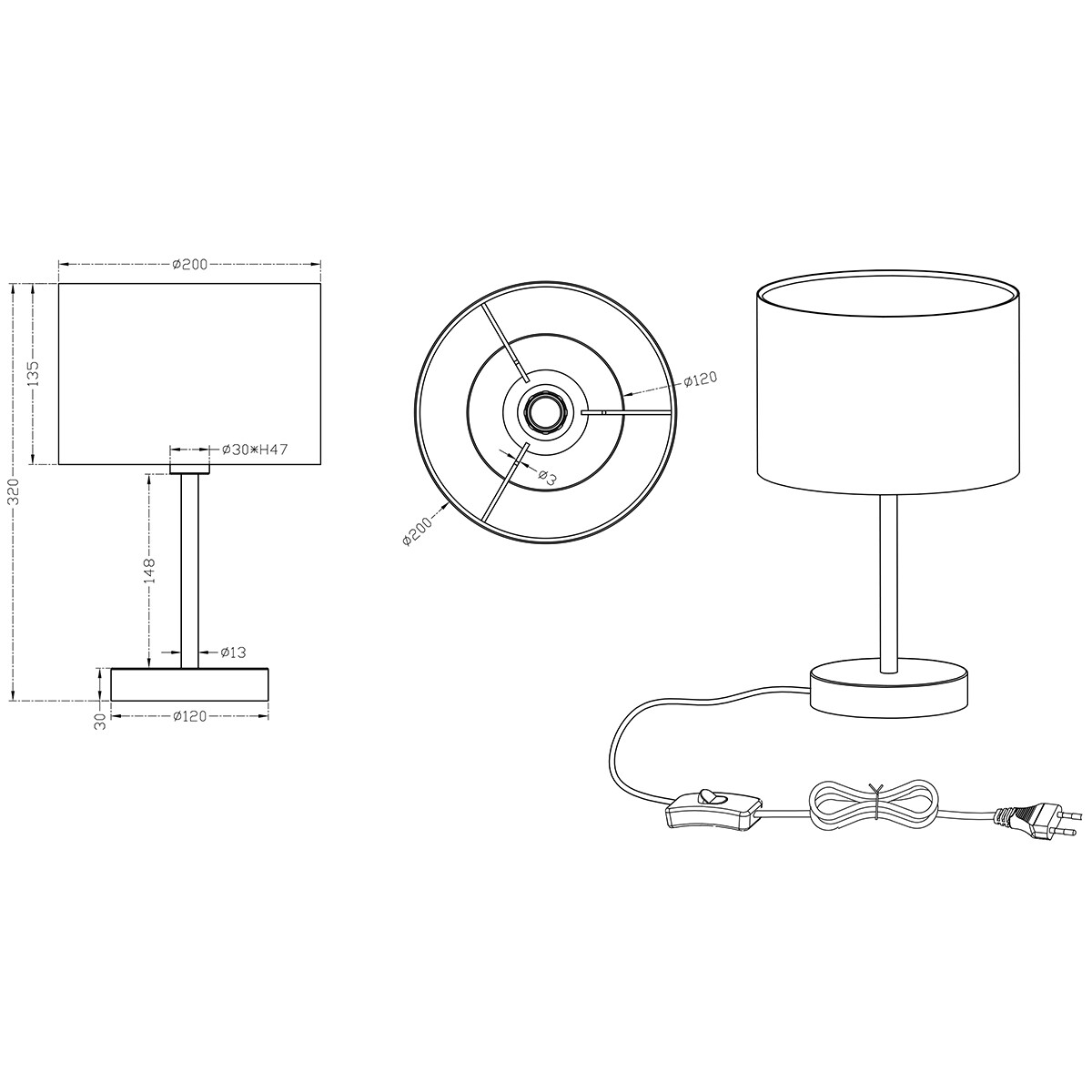 LED Tafellamp - Tafelverlichting - Trion Hotia - E14 Fitting - Rond - Mat Wit - Aluminium