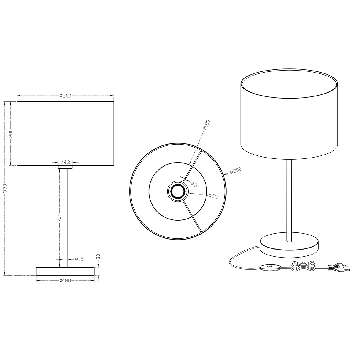 LED Tafellamp - Tafelverlichting - Trion Hotia - E27 Fitting - Rond - Mat Wit - Aluminium