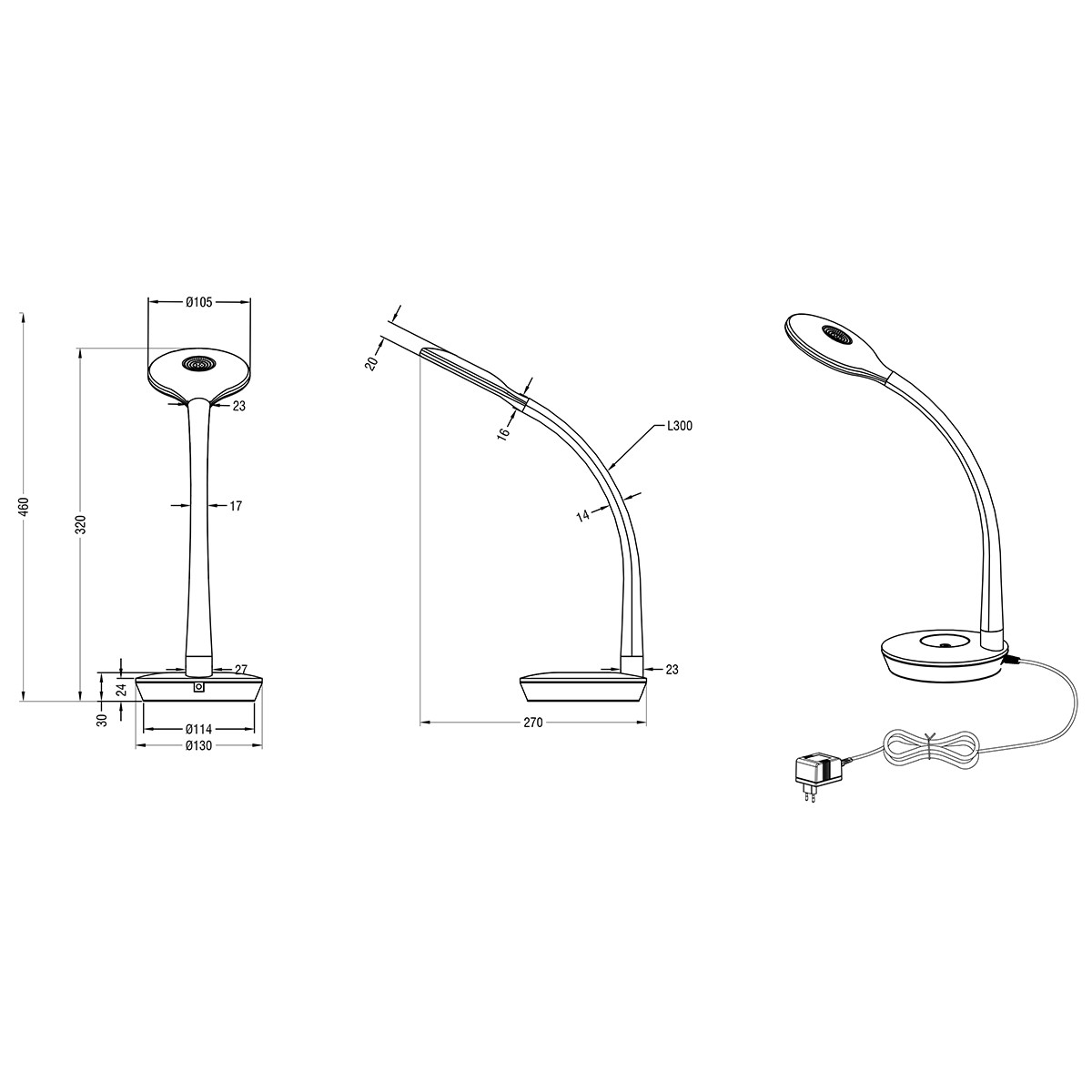 LED Bureaulamp - Tafelverlichting - Trion Kori - 3W - Warm Wit 3000K - Dimbaar - Rond - Mat Wit - Kunststof