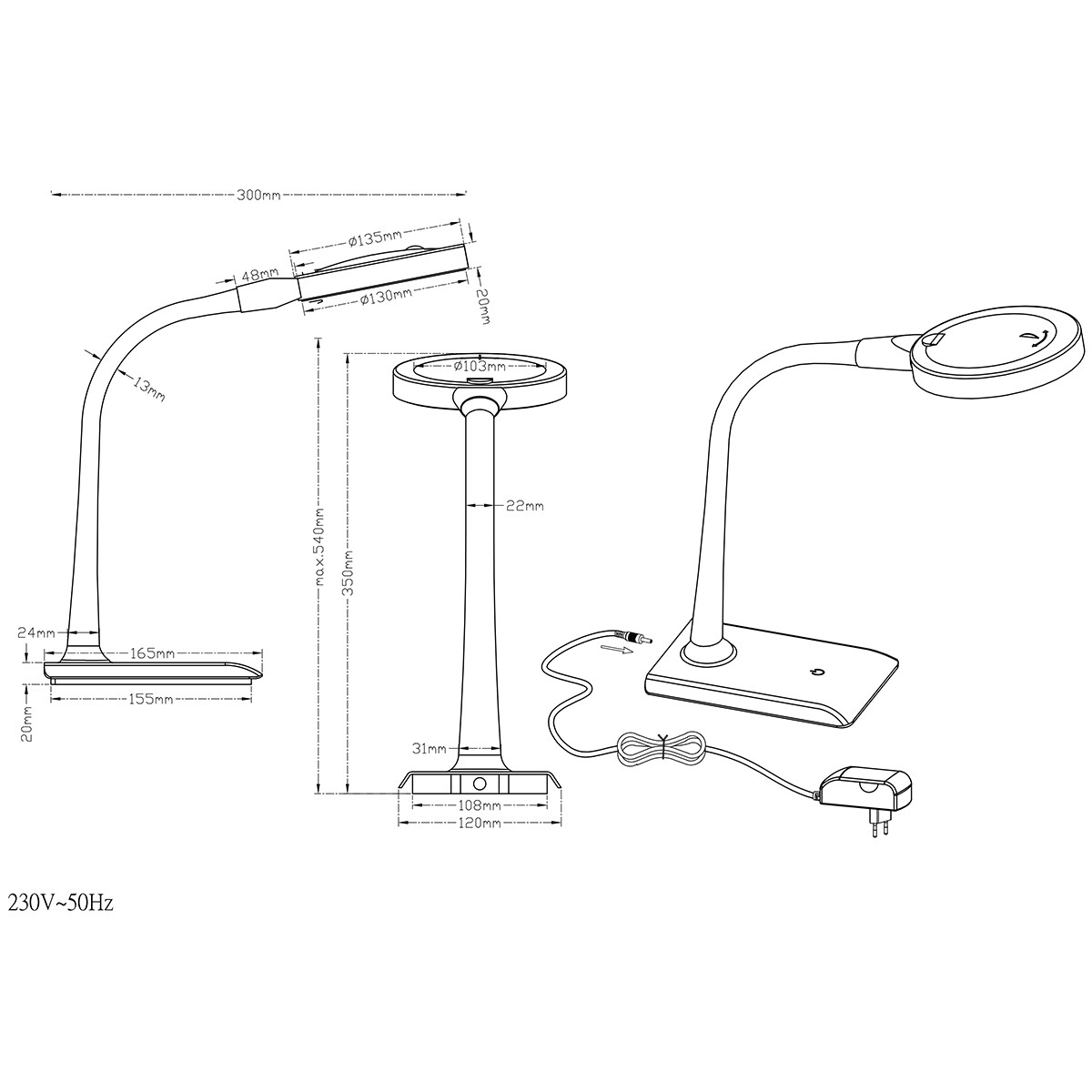 LED Bureaulamp - Tafelverlichting - Trion Lumpa - 5W - Warm Wit 3000K - Rond - Mat Wit - Kunststof