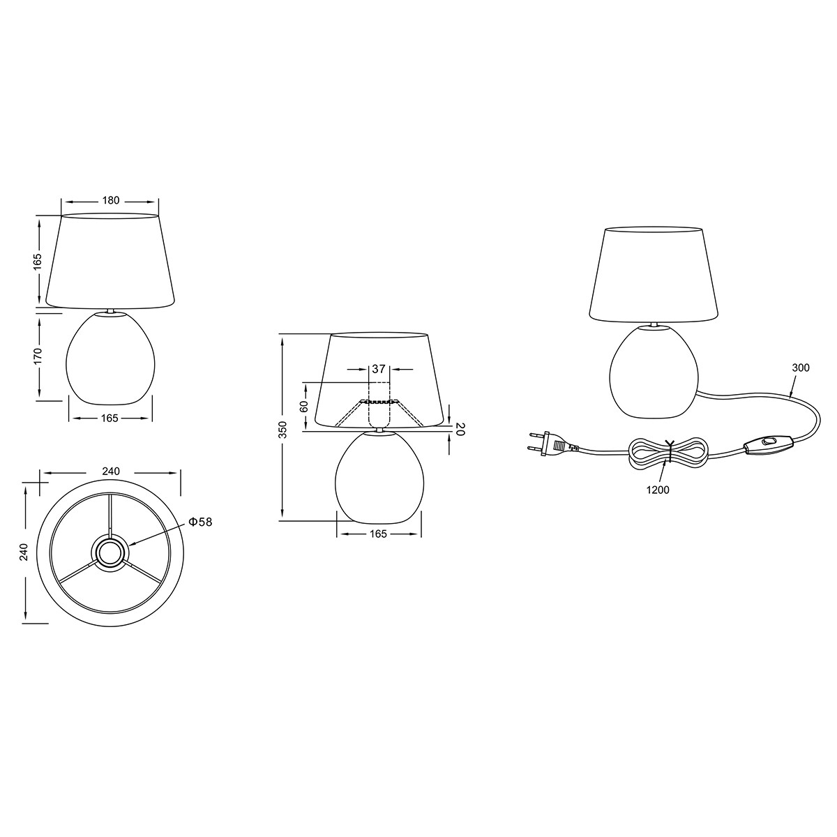 LED Tafellamp - Tafelverlichting - Trion Lunola - E27 Fitting - Rond - Mat Zilver - Keramiek