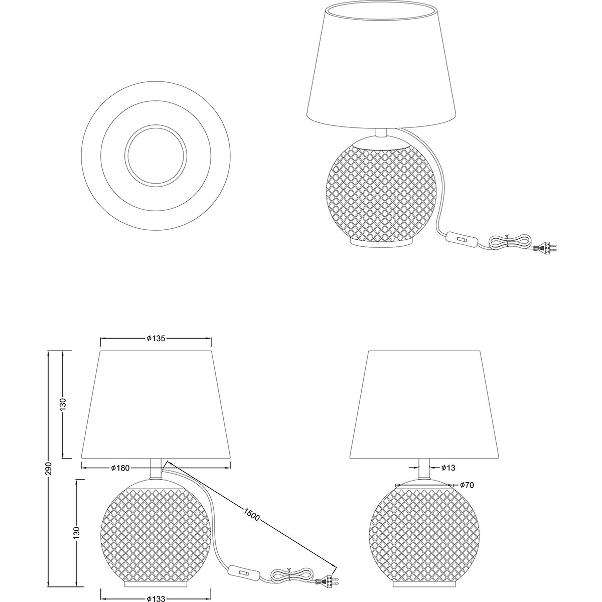 LED Tafellamp - Tafelverlichting - Trion Onno - E14 Fitting - Rond - Grijs - Glas