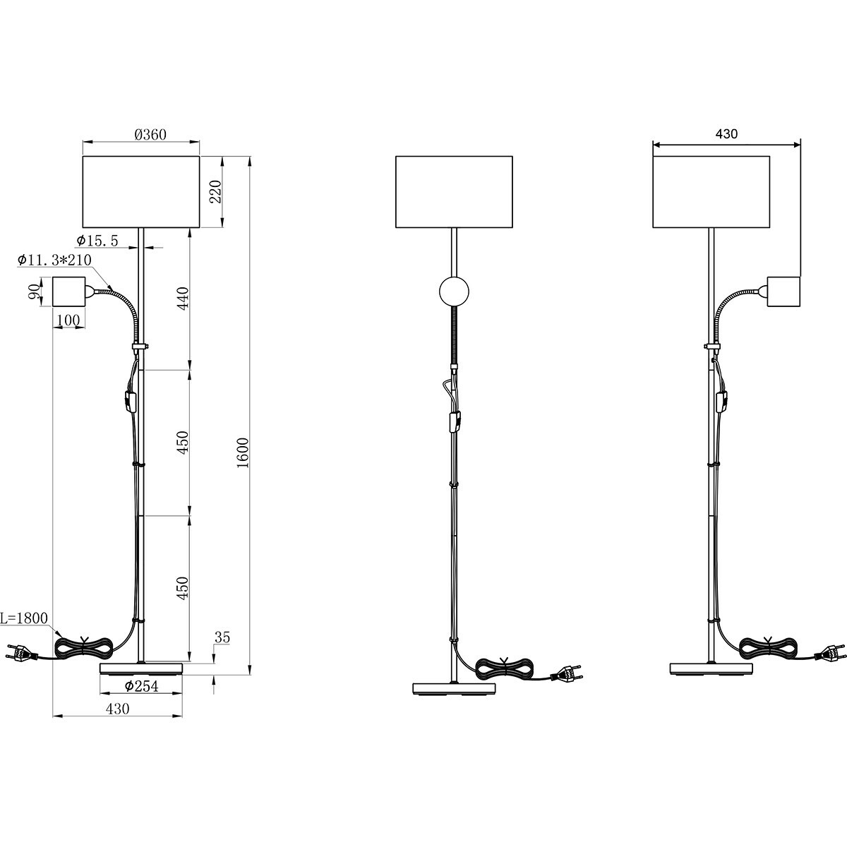 LED Vloerlamp - Vloerverlichting - Trion Owino - E27 Fitting - Rond - Mat Nikkel - Aluminium