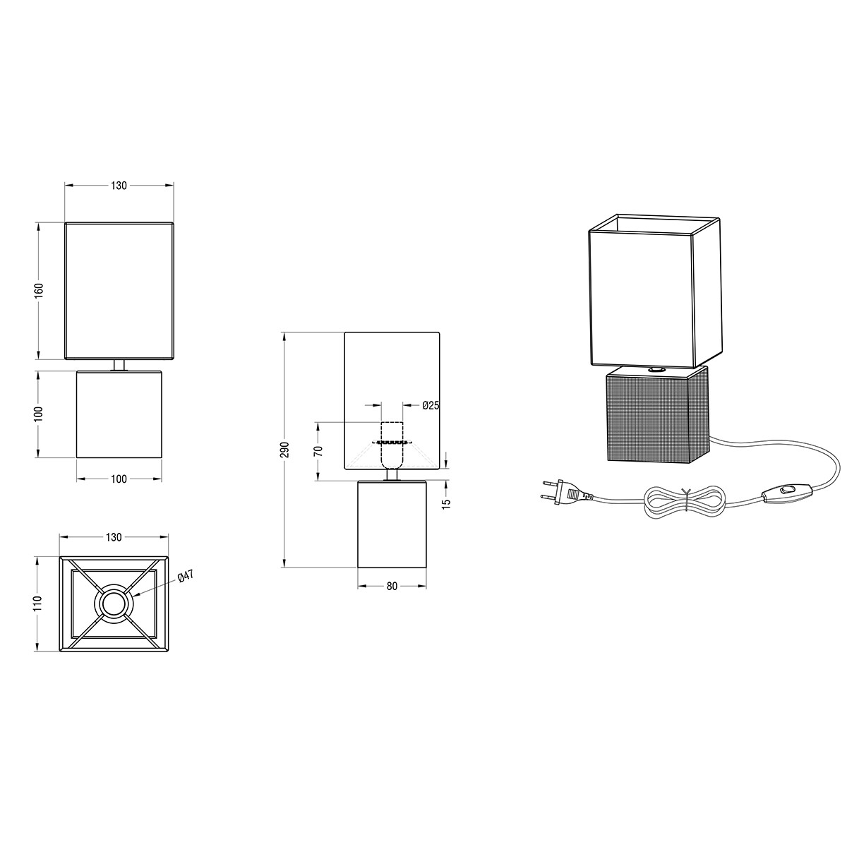 LED Tafellamp - Tafelverlichting - Trion Pinko - E14 Fitting - Rechthoek - Antiek Wit - Keramiek