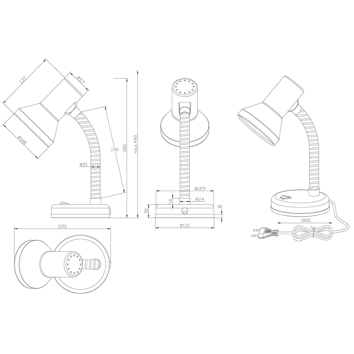 LED Bureaulamp - Tafelverlichting - Trion Printon - E27 Fitting - Rond - Mat Grijs - Kunststof