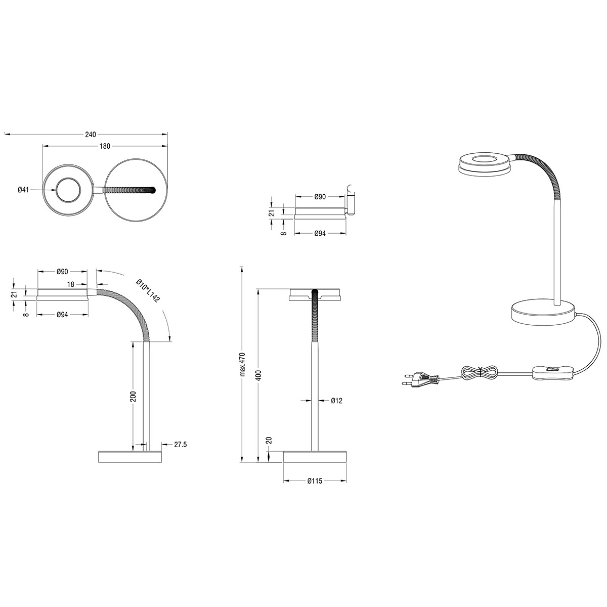 LED Bureaulamp - Tafelverlichting - Trion Renny - 4W - Warm Wit 3000K - Rond - Glans Chroom - Aluminium