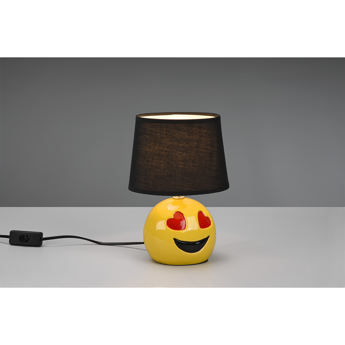 LED Tafellamp - Tafelverlichting - Trion Smiley - E14 Fitting - Rond - Mat Zwart - Keramiek