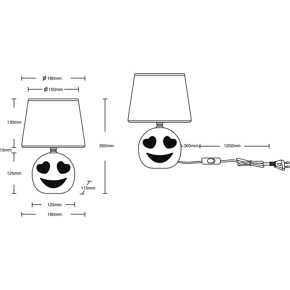 LED Tafellamp - Tafelverlichting - Trion Smiley - E14 Fitting - Rond - Mat Zwart - Keramiek