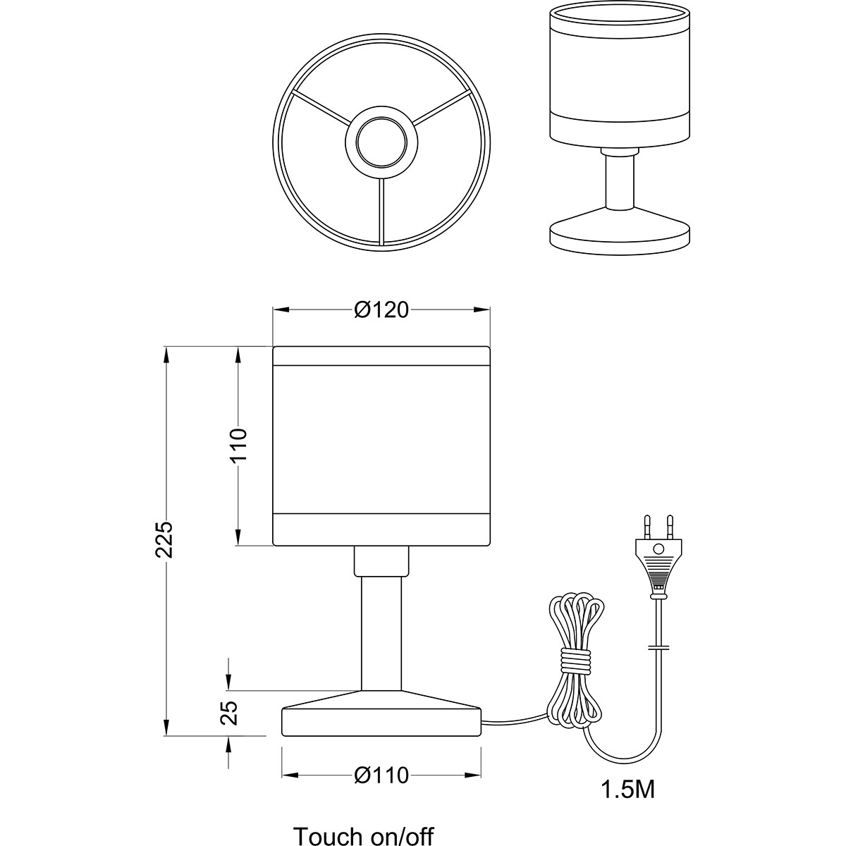 LED Tafellamp - Tafelverlichting - Trion Vamos - E14 Fitting - Rond - Mat Zwart - Metaal