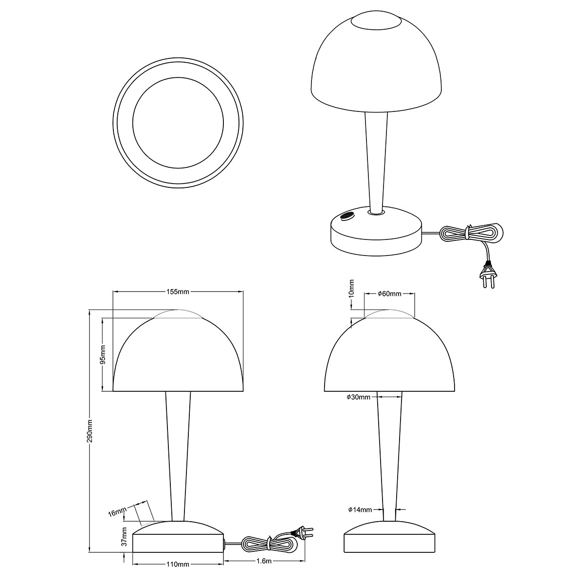 LED Tafellamp - Tafelverlichting - Trion Vonton - 4W - Warm Wit 3000K - Rond - Mat Nikkel - Aluminium