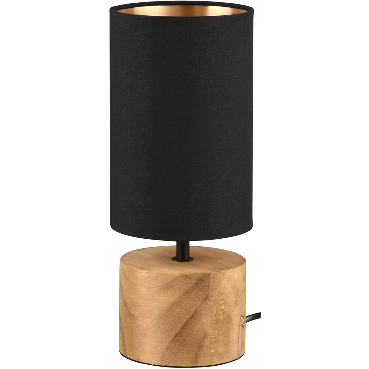 LED Tafellamp - Tafelverlichting - Trion Wooden - E14 Fitting - Rond - Mat Zwart/Goud - Hout