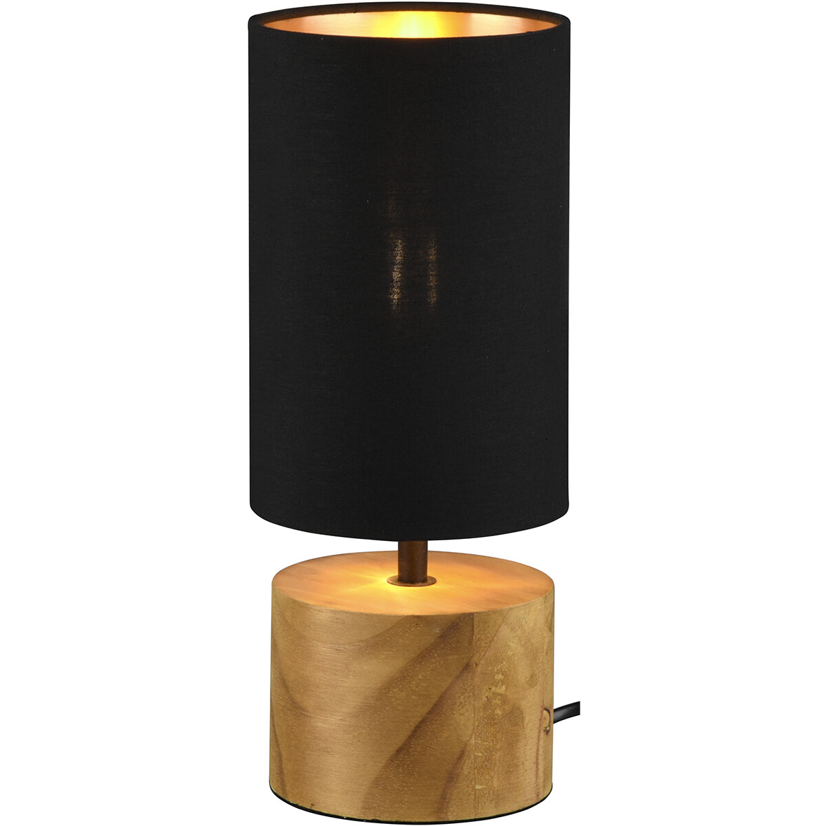 LED Tafellamp - Tafelverlichting - Trion Wooden - E14 Fitting - Rond - Mat Zwart/Goud - Hout product afbeelding