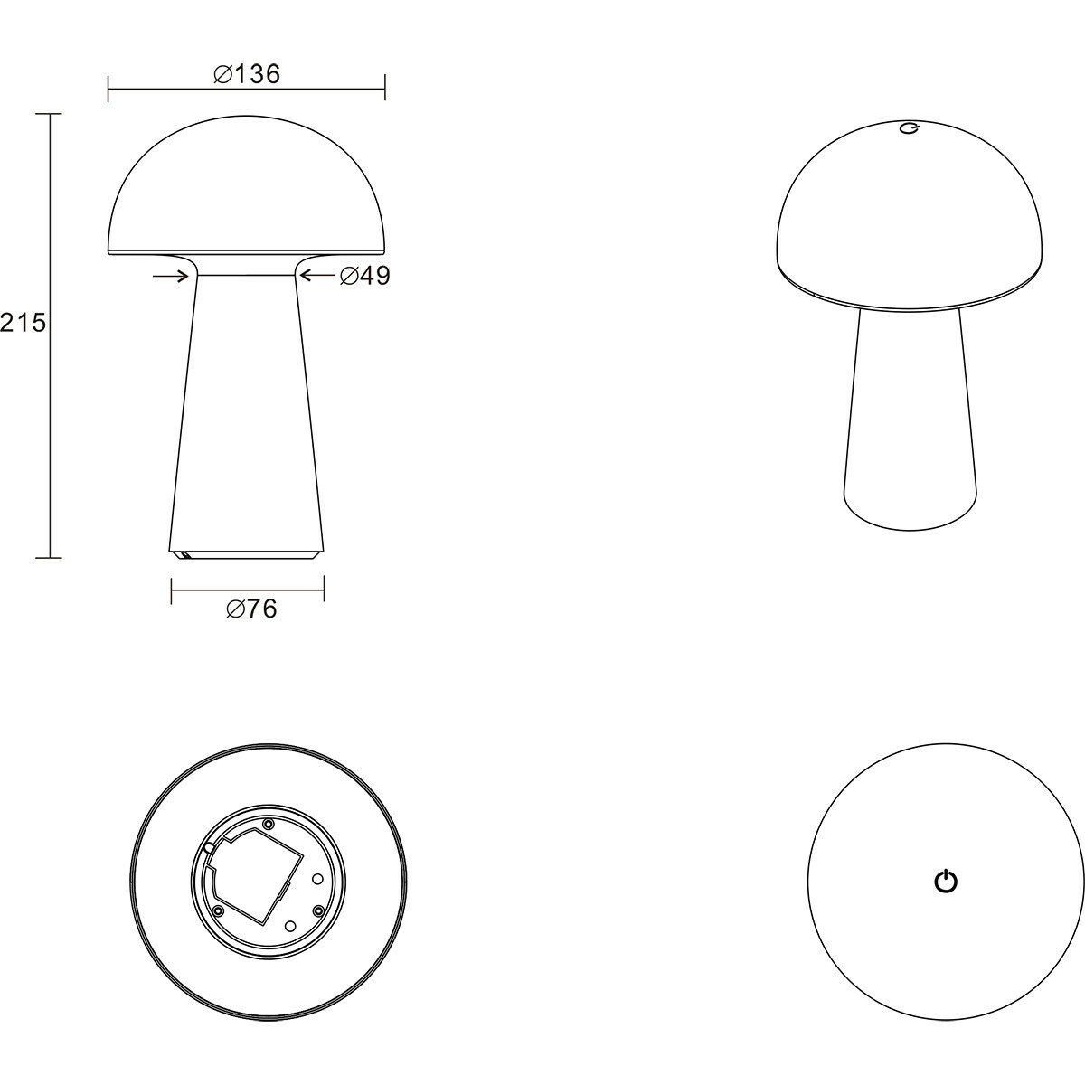 LED Tafellamp - Tafelverlichting - Trion Lenio - 2W - Warm Wit 3000K - Dimbaar - USB Oplaadbaar - Spatwaterdicht IP44 - Rond - Mat Grijs - Kunststof