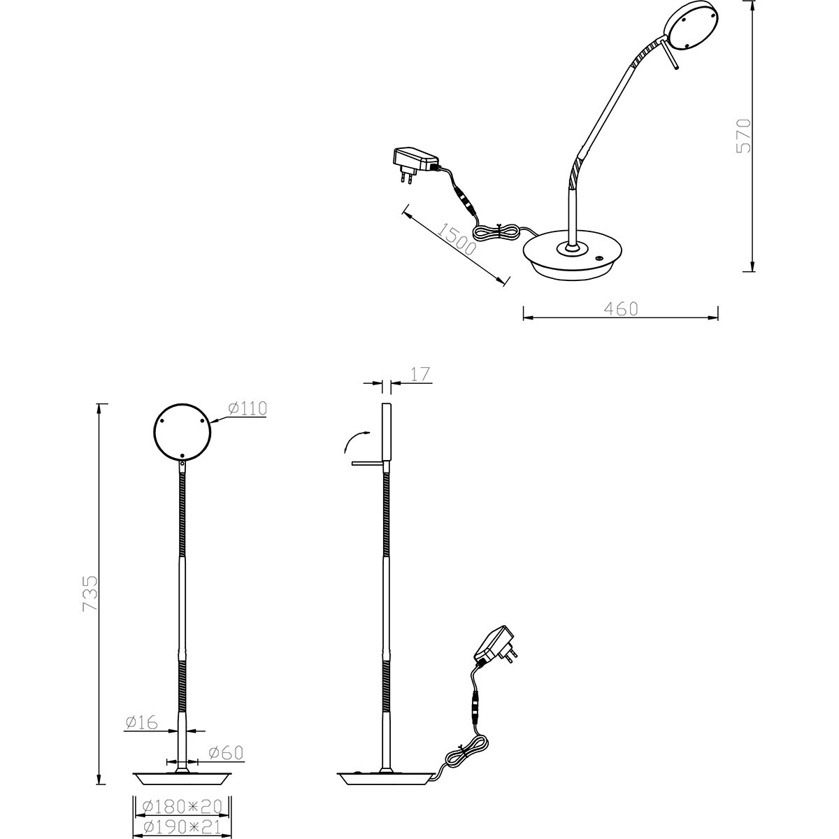 LED Tafellamp - Trion Amon - 12W - Aanpasbare Kleur - Dimbaar - Rond - Mat Wit - Metaal