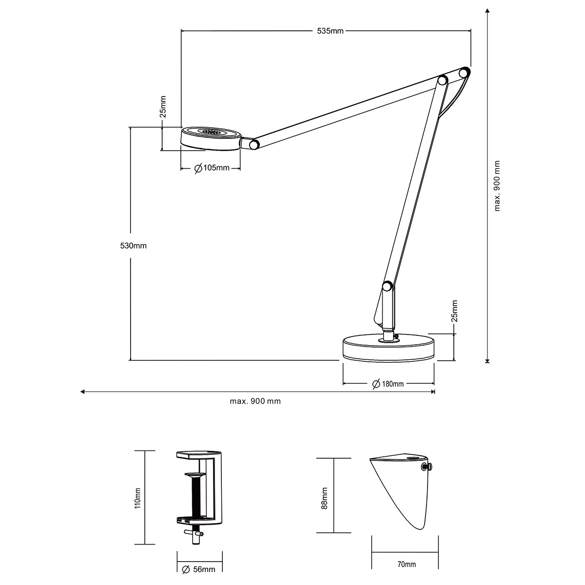 LED Bureaulamp - Trion Amsty - 5W - Warm Wit 3000K - Rond - Glans Wit - Aluminium