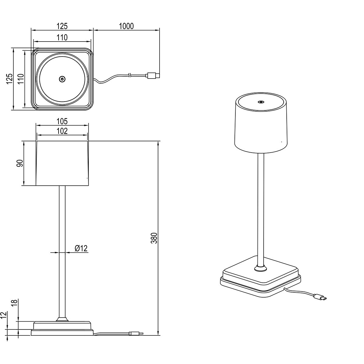 LED Tafellamp - Trion Andez - 1.5W - Aanpasbare kleur - Oplaadbare batterijen - Grijs - Kunststof