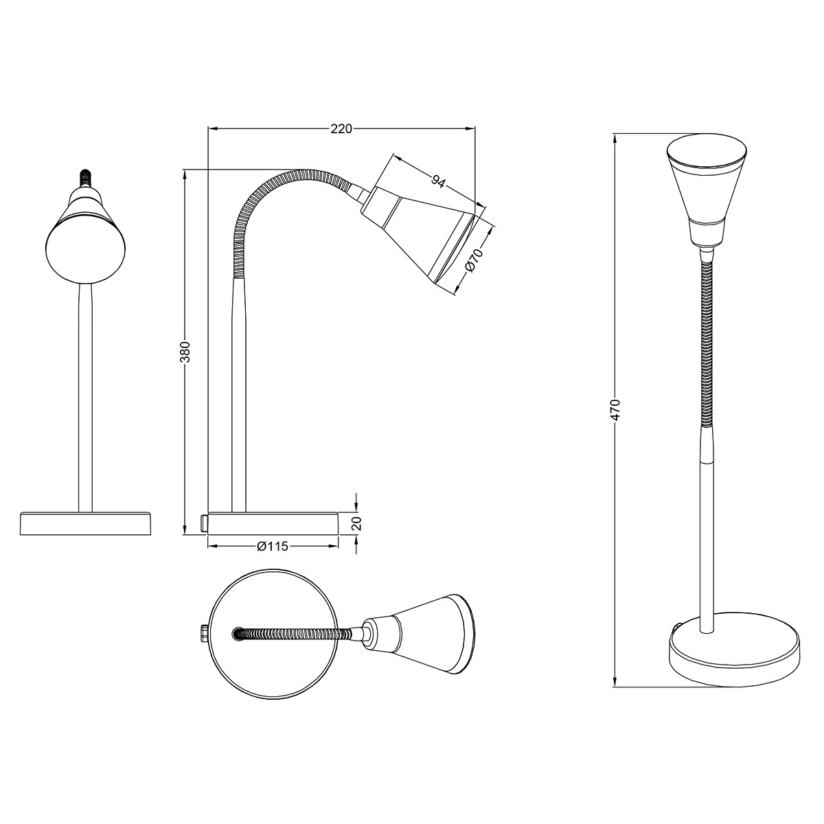 LED Bureaulamp - Trion Arora - 3W - Warm Wit 3000K - Rond - Glans Wit - Kunststof