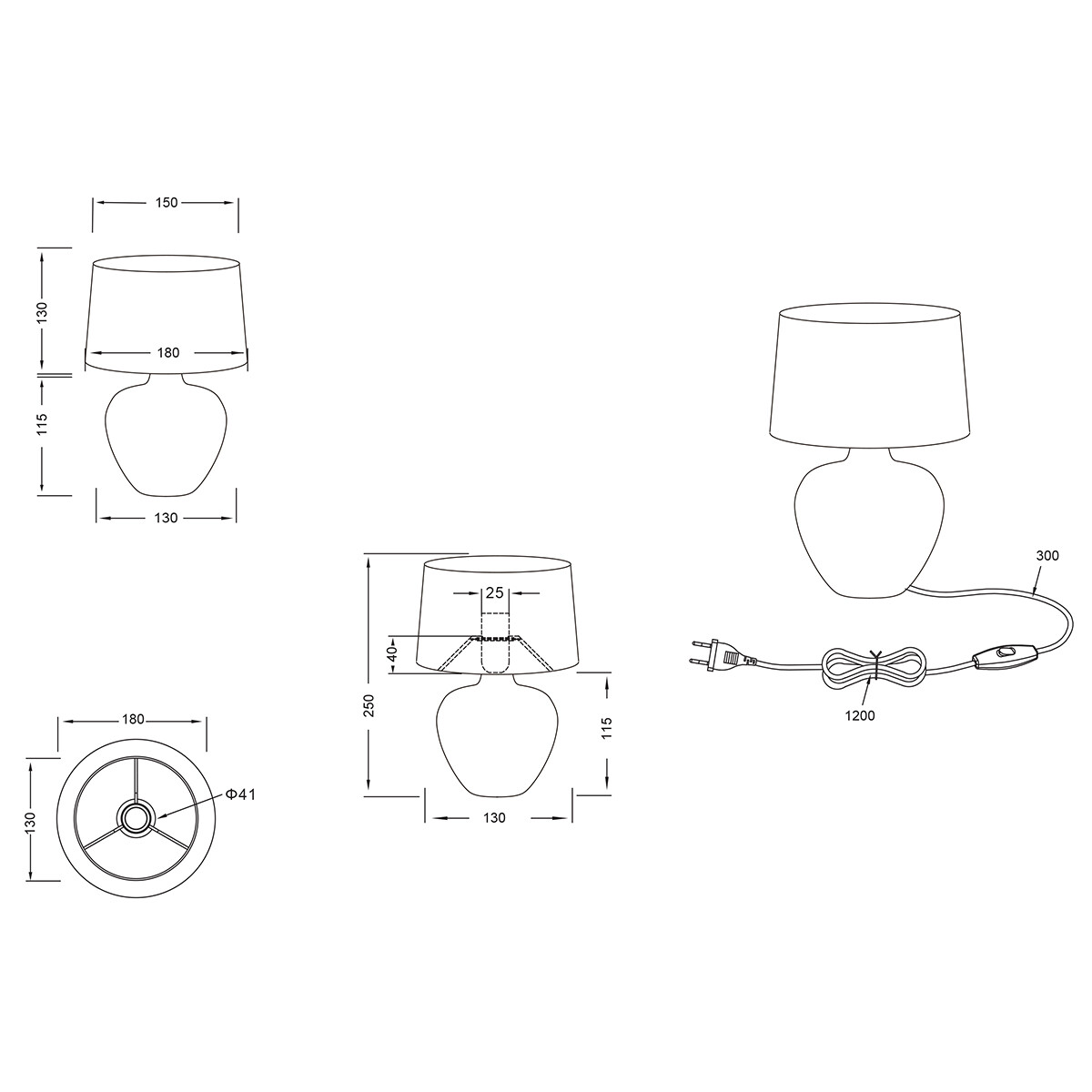 LED Tafellamp - Trion Bae - E14 Fitting - Rond - Mat Grijs - Keramiek