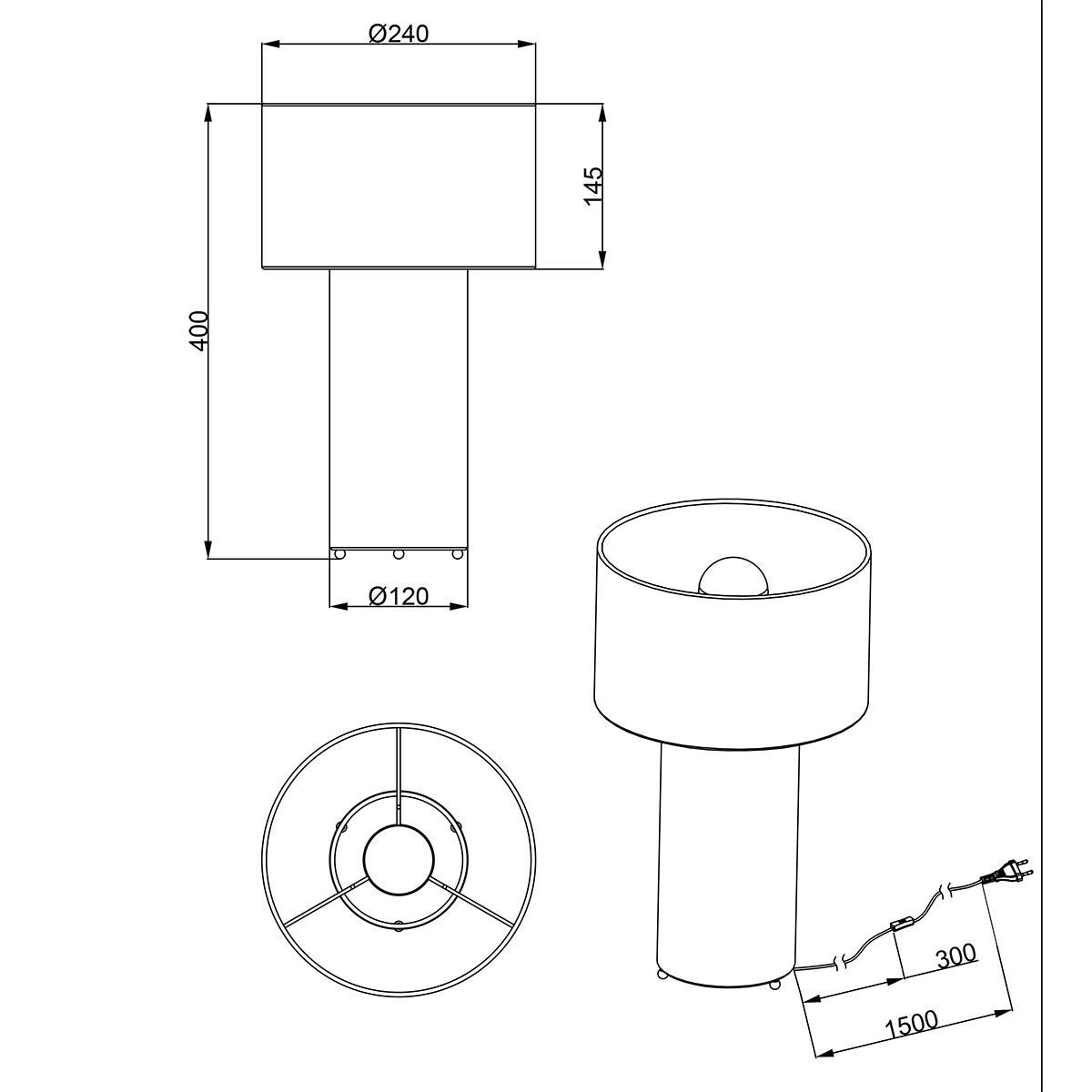 LED Tafellamp - Trion Balin - E27 Fitting - Rond - Geel - Textiel