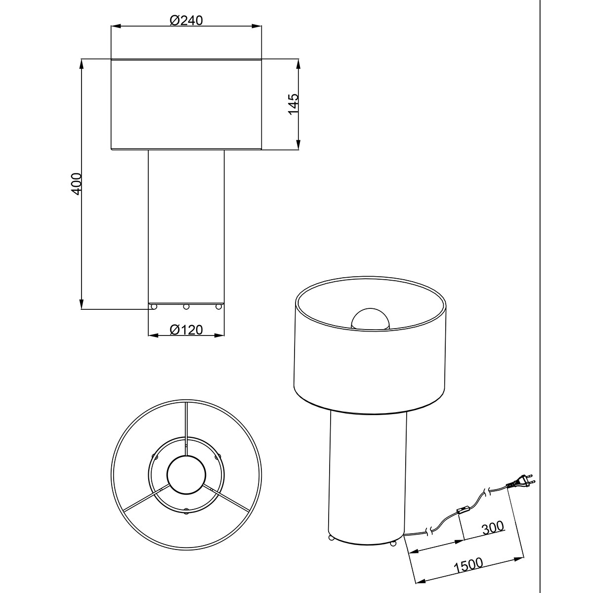 LED Tafellamp - Trion Balin - E27 Fitting - Rond - Grijs - Textiel