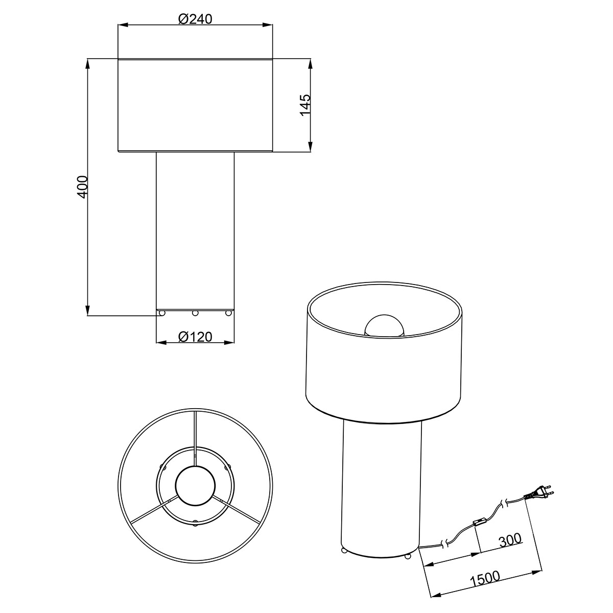 LED Tafellamp - Trion Balin - E27 Fitting - Rond - Groen - Textiel