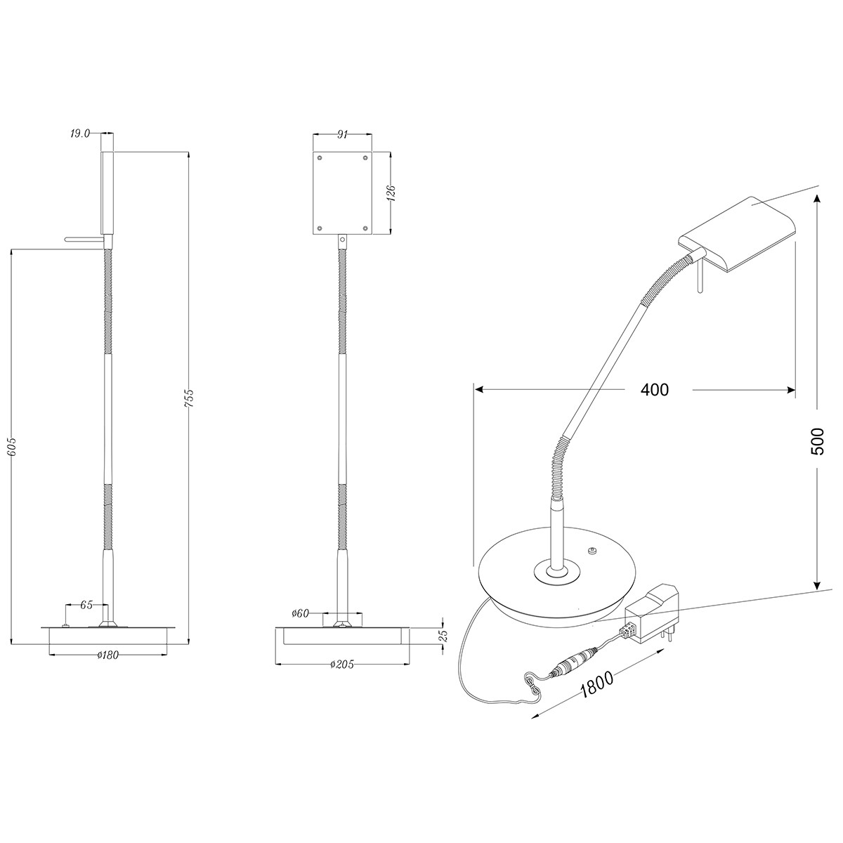 LED Bureaulamp - Trion Bernaro - 12W - Warm Wit 3000K - Dimbaar - Rond - Mat Nikkel - Aluminium