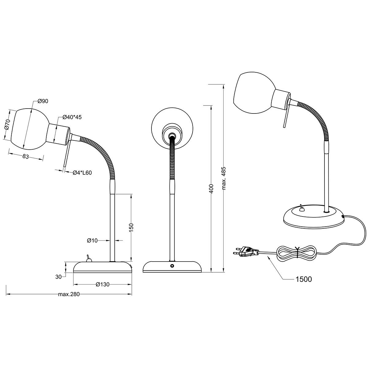 LED Bureaulamp - Trion Besina - E14 Fitting - Flexibele Arm - Rond - Mat Nikkel - Aluminium