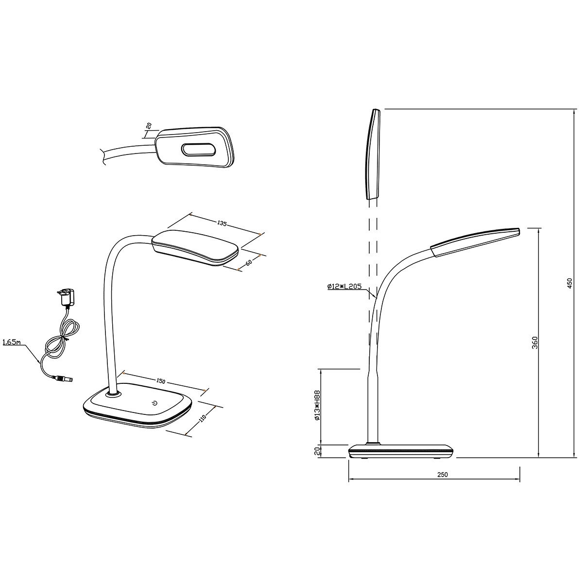 LED Bureaulamp - Trion Bolina - 3W - Warm Wit 3000K - Dimbaar - Rechthoek - Glans Roze - Kunststof