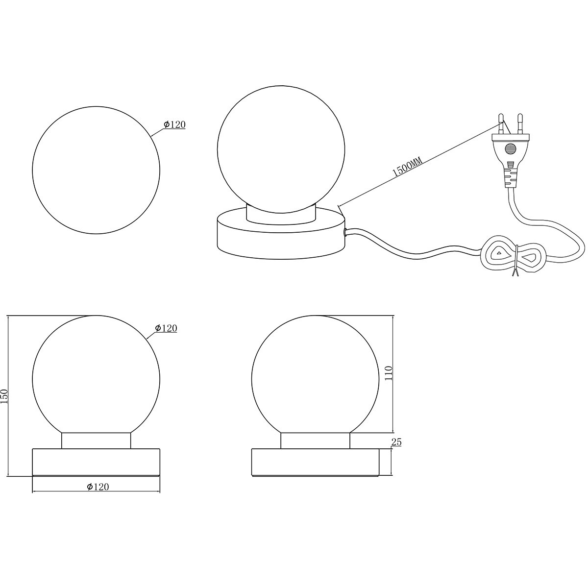 LED Tafellamp - Trion Bolle - E14 Fitting - 1 lichtpunt - Mat Messing - Metaal - Wit Glas