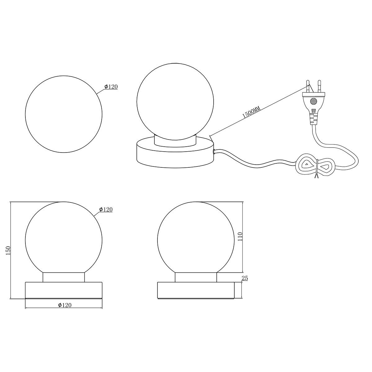 LED Tafellamp - Trion Bolle - E14 Fitting - 1 lichtpunt - Mat Nikkel - Metaal - Wit Glas