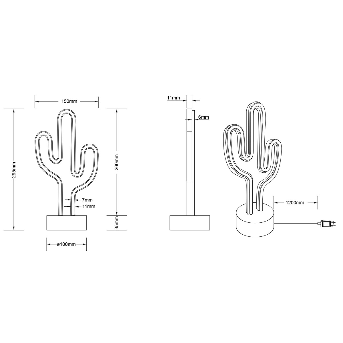 LED Tafellamp - Trion Cactus - 1W - USB - Rond - Mat Wit - Kunststof